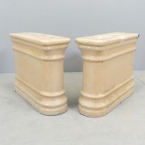 A pair of glazed ceramic pedestals.15.5x38x45cm. Chip to top of one. Both have the top holes