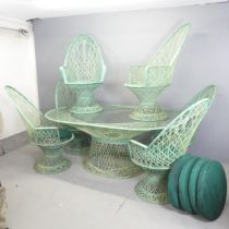 RUSSELL WOODARD - A mid-century modern garden patio dining set comprising an oval glass topped table