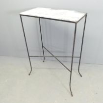 A rectangular painted steel plant stand / potting table, with zinc coated wood top. 74x95x39cm.