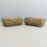 A pair of weathered concrete log design planters. 47x17x33cm.