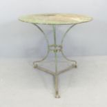 A French painted wrought iron gueridon garden / bistro table. 70x71cm.