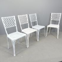 A set of four painted cast aluminium garden chairs, with bamboo effect decoration.