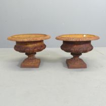 A pair of small cast iron Campana style urns. 33x24cm.