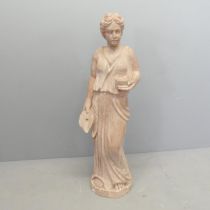 A painted plaster garden statue, study of a classical Greek lady. Height 105cm. Some knocks and