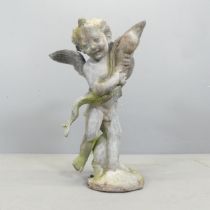 After Andrea Del Verrocchio - A patinated lead putti / cherub garden water feature. Height 60cm.