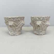 A pair of bluestone faux bois pots. 28x25cm.