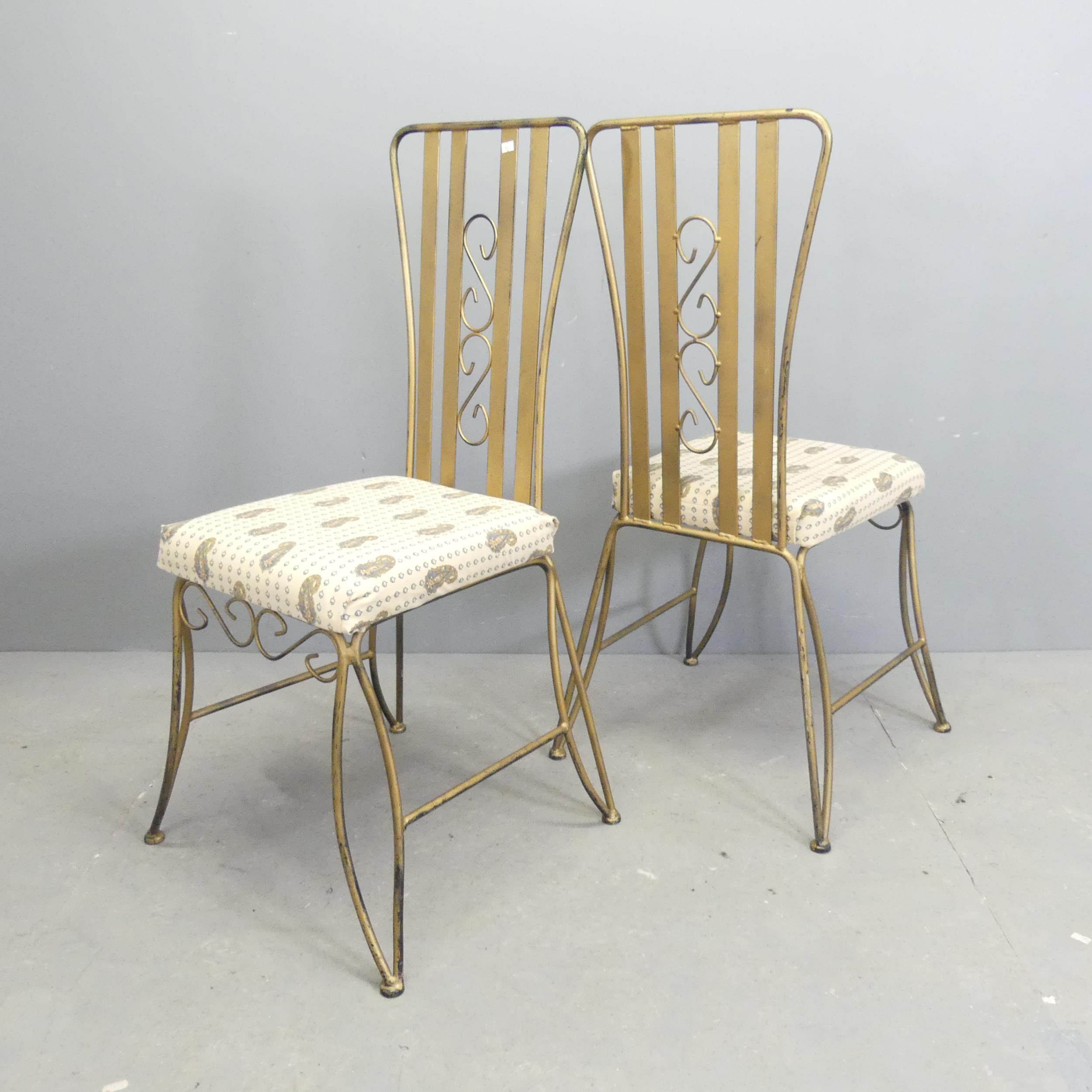A set of four painted wrought metal garden chairs with upholstered seats. - Image 2 of 2