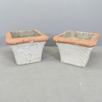 A pair of painted concrete square garden planters. 49x36cm.