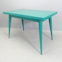 A 1960s Tolix T55 rectangular dining table by Xavier Pauchard, in original green painted steel.