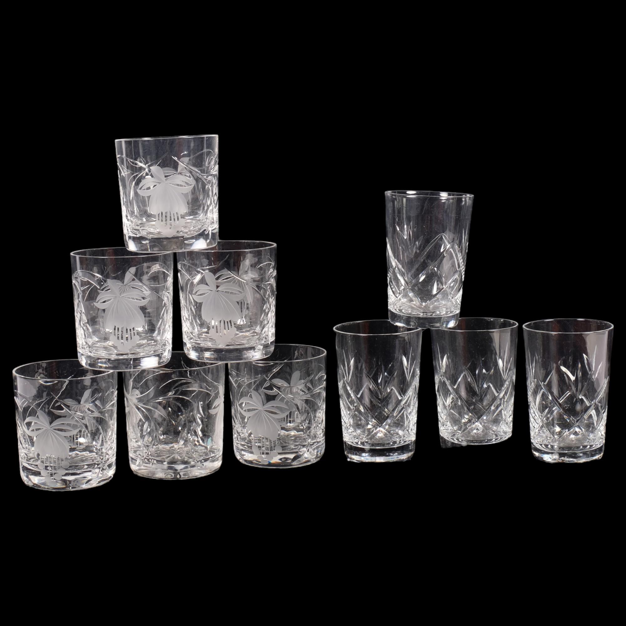 A group of 6 crystal Vintage water tumblers, and a further 4 crystal glass tumblers, all unmarked (