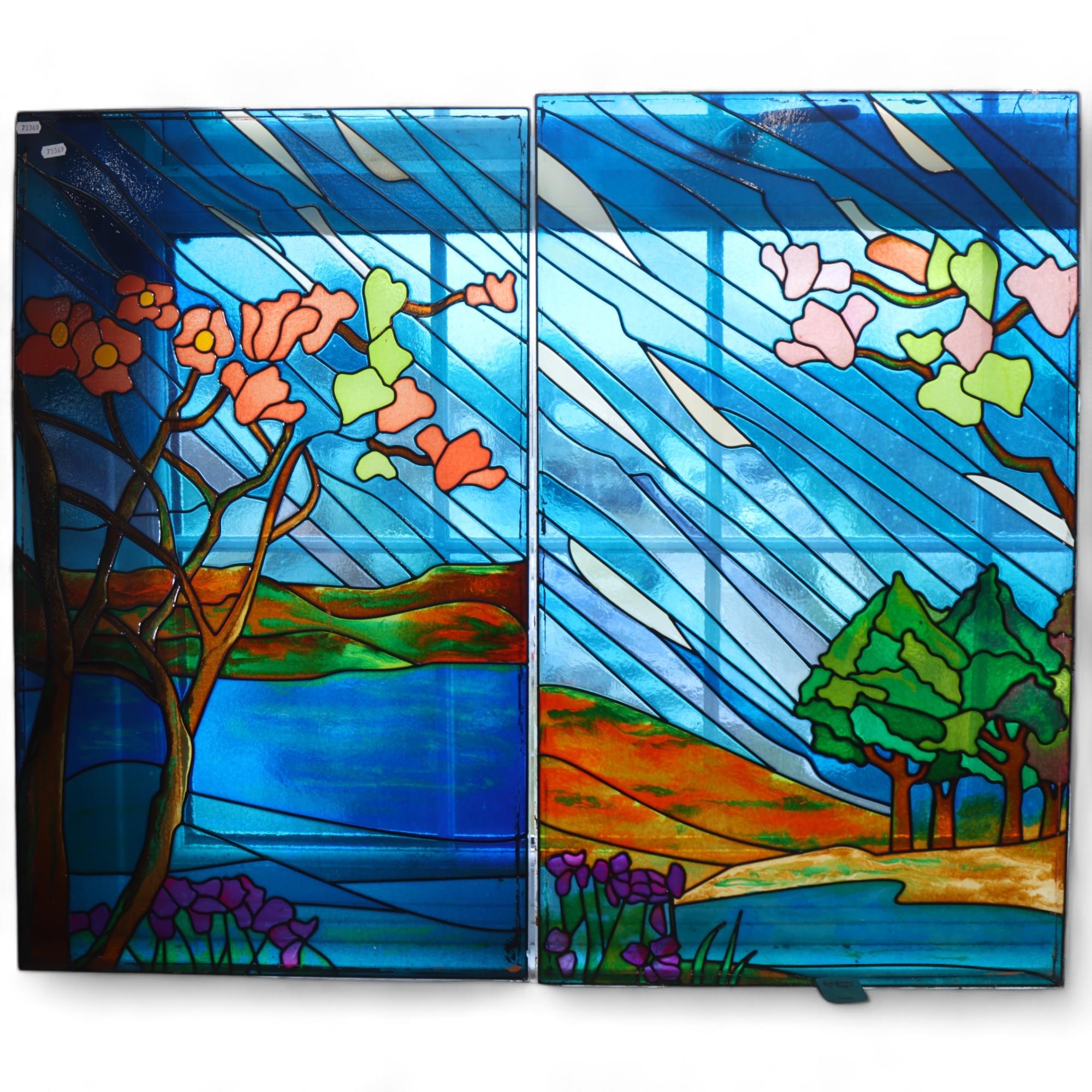 2 modern coloured leadlight glazed panels, 52cm x 87cm Generally good overall condition, some