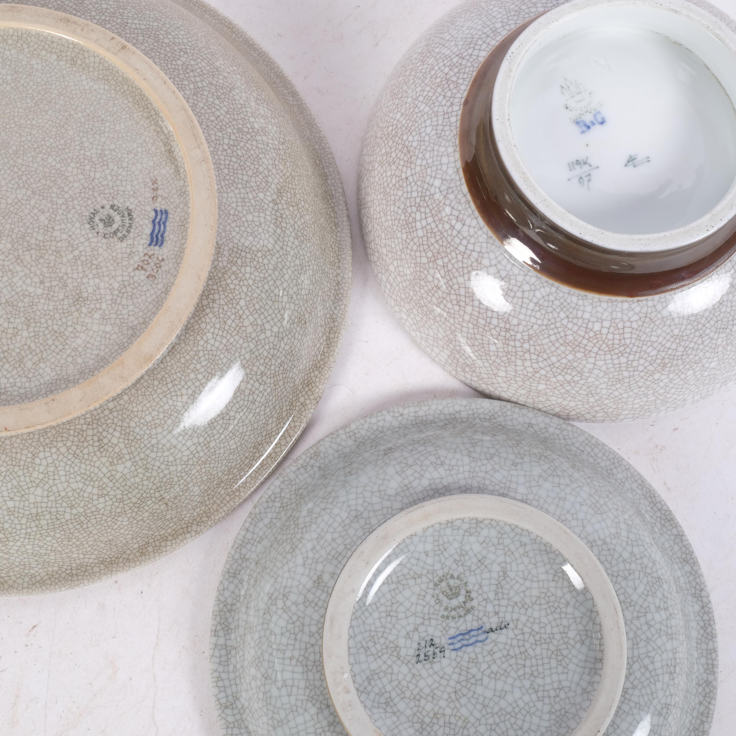 3 pieces of Danish crackle glaze ceramics, with enamel decoration, 2 X Royal Copenhagen and 1 x Bing - Image 2 of 2