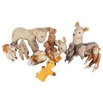 A selection of Antique and Vintage cuddly toys, including various monkeys, a donkey, dogs, etc