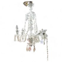 A large 5-branch glass chandelier, with bell-shaped associated glass lustres, drop approx 75cm