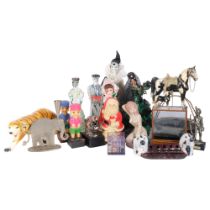 A box of various items, including National dolls, fruit basket and other ornaments (boxful)