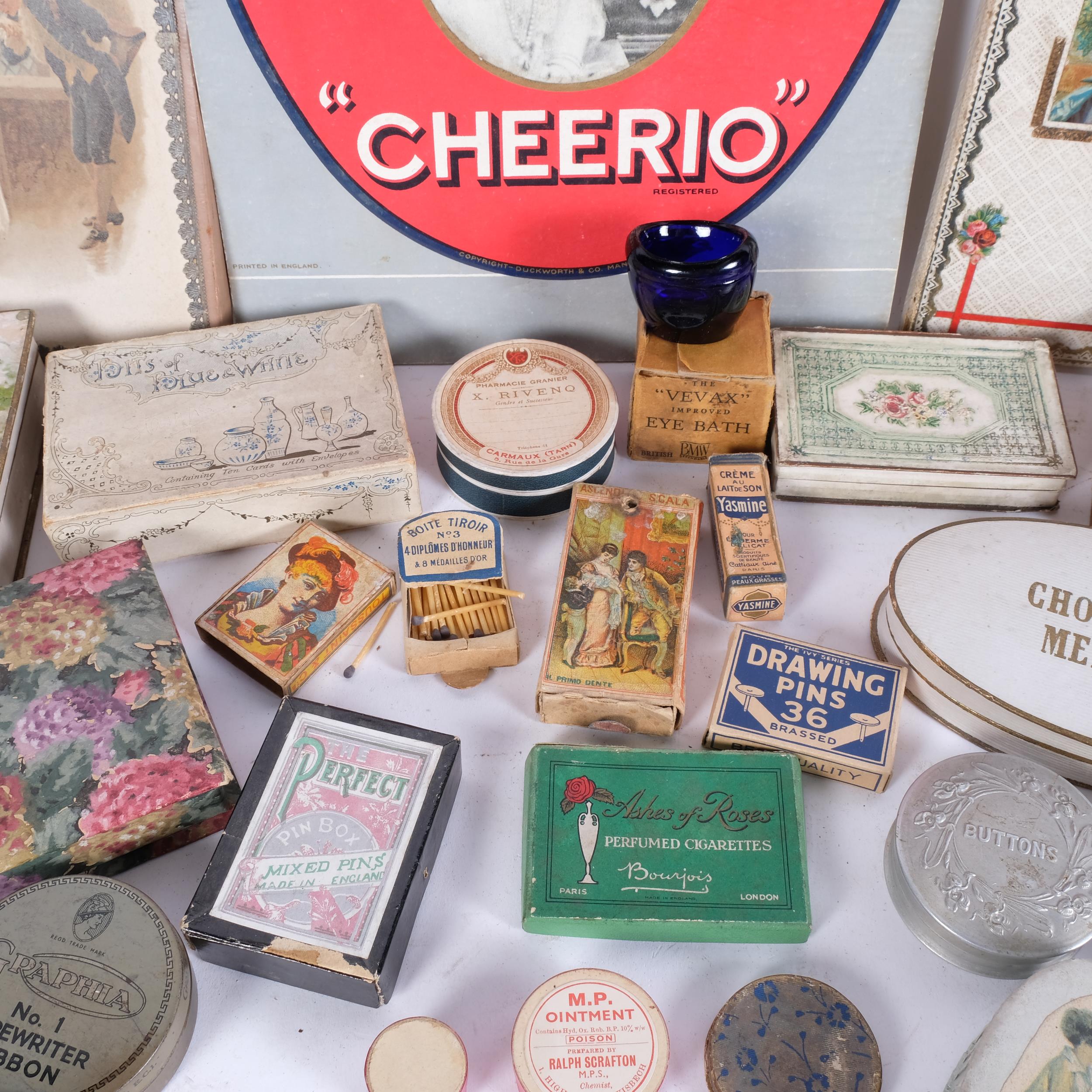A trayful of Antique and Vintage decorative card boxes and tins, some with contents including - Image 2 of 2