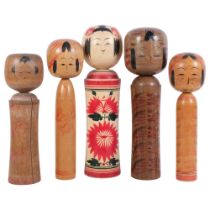 A group of 5 Kokeshi dolls, various sizes, largest height 36cm (5)