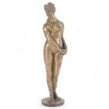 A Vintage bronze figure of a nude young lady, on circular plinth, H26cm