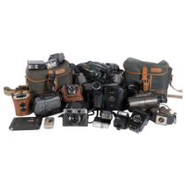 A quantity of Vintage handheld cameras and video recorders, including a Sanyo VN-EX550P, a JVC Video