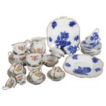 Victorian porcelain flow blue China, and Continental porcelain coffee ware, with floral