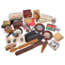 Advertising items, purses, medal, horn walking stick handle, whistle and other interesting items