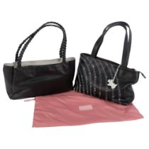 A Radley black leather handbag with woven handle, and a Radley black leather and embroidered handbag