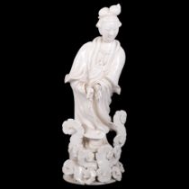 A Chinese blanc de chine figure of Quan Yin, height 26cm Both hands are loose, the thumb and 1
