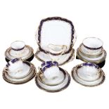 Early Royal Albert Crown china tea set for 5 people, with cobalt blue and gilt patterned borders,
