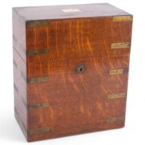 A brass-bound oak decanter box, retailed by Army & Navy, H28cm