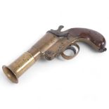 WITHDRAWN - A First World War single-shot flare pistol, brass barrel and walnut handle, Cogswell &