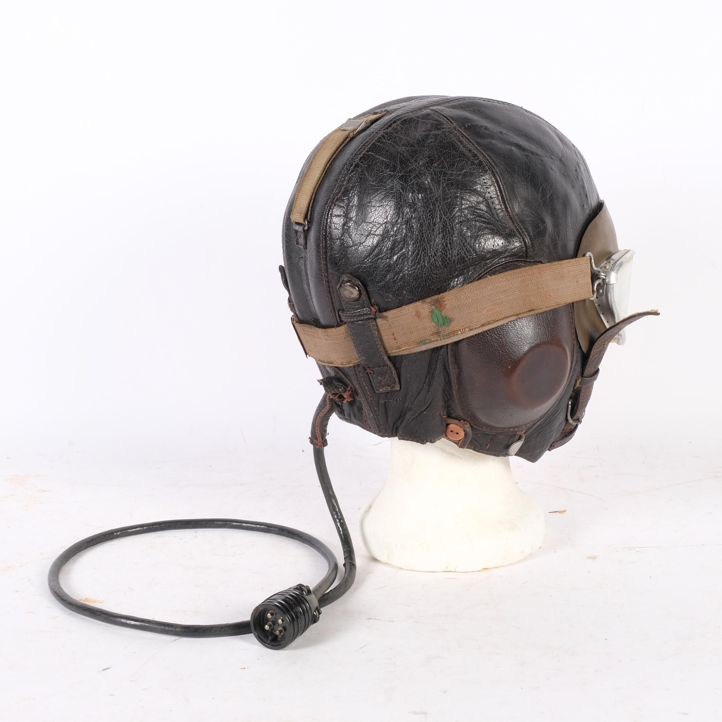 A German Luftwaffe leather sheepskin-lined flying helmet, and a pair of goggles - Image 2 of 2