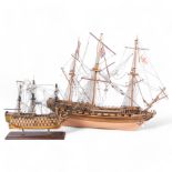 A small scratch-built scale model of the HMS Victory, H34cm, and a scratch-built scale model of a