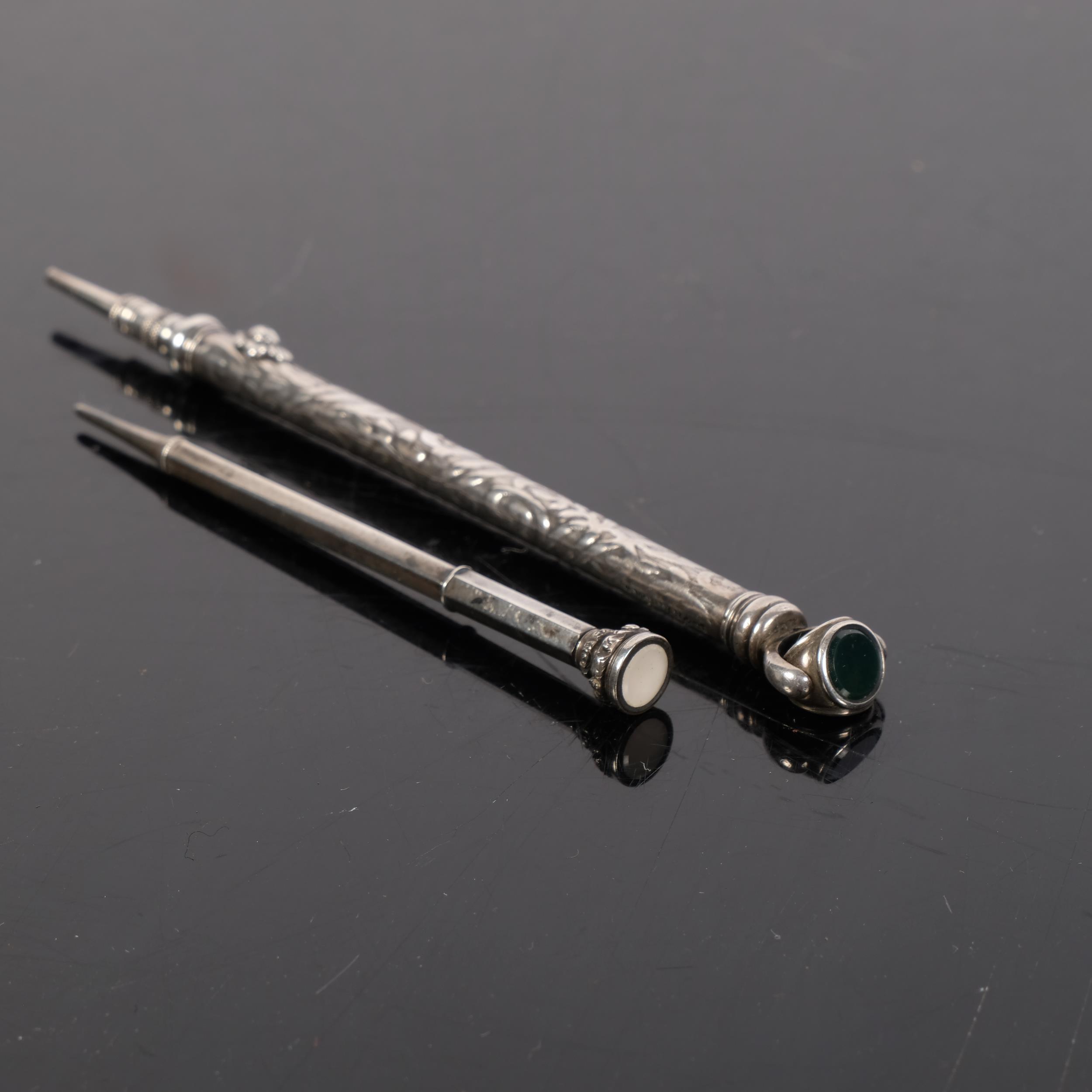 S Sampson & Company, an embossed silver propelling pencil, with swivel fob, and another - Image 2 of 2