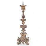 19th century Italian giltwood and gesso pricket candlestick, H75cm