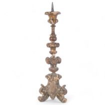 19th century Italian giltwood and gesso pricket candlestick, H75cm