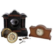 An 8-day mantel clock by Hubbard, Ipswich, in inlaid case, and a slate and marble clock case, with