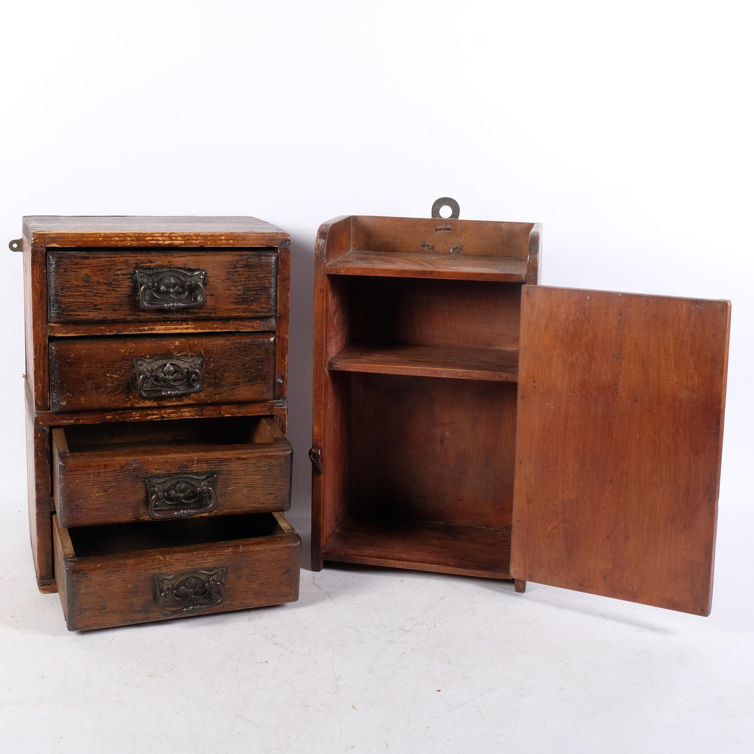 An Antique pine 4-drawer table-top chest, and an Arts and Crafts stained pine table-top cabinet with - Image 2 of 2