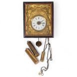 A Black Forest 8-day hanging wall clock with alarm, with white enamel dial and repousse peacock