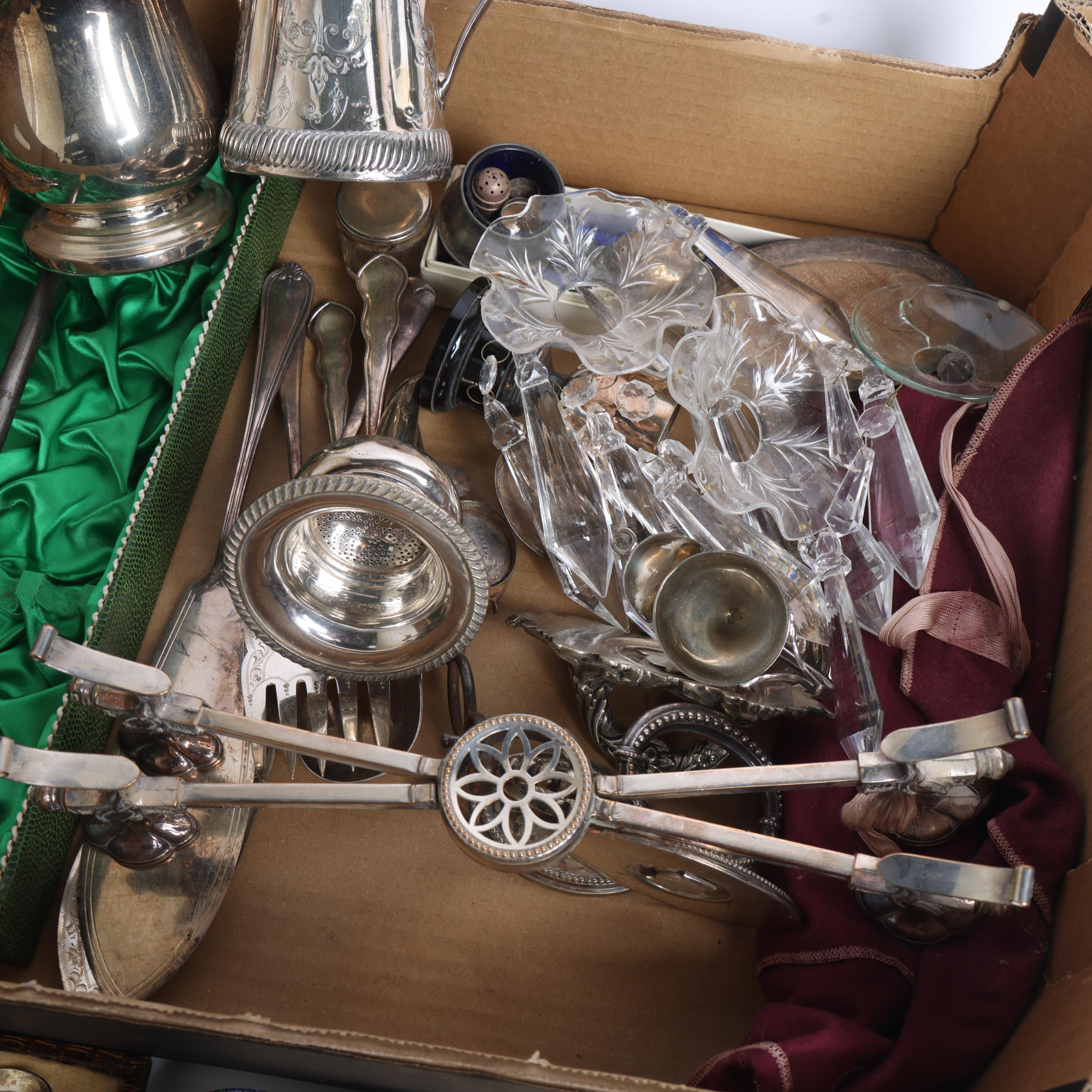 Various cased sets of teaspoons and cutlery, a silver plate on copper wine funnel, tankard, tureen - Image 2 of 2