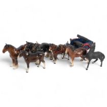Beswick Bay Shire horse, H21cm, a horse and trap, and 4 other horse figures