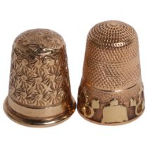 A 9ct gold thimble with engraved decoration, 5.1g, and an unmarked gold thimble with stylised