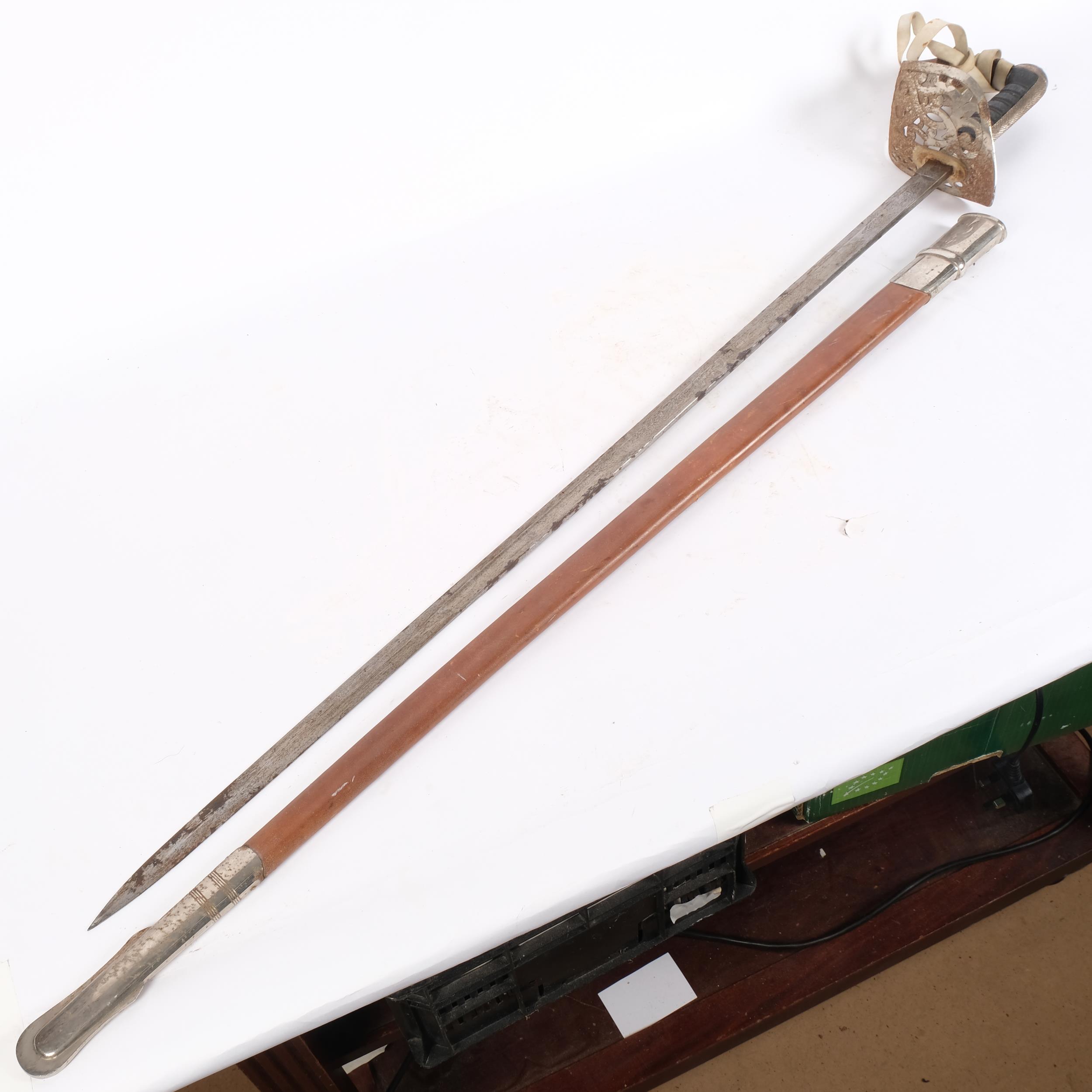 A George V 1897 pattern infantry Officer's sword, Hobson & Sons, having etched blade and shagreen - Image 2 of 2