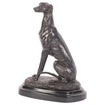 A bronze sculpture of a seated Greyhound, on marble plinth, H19.5cm