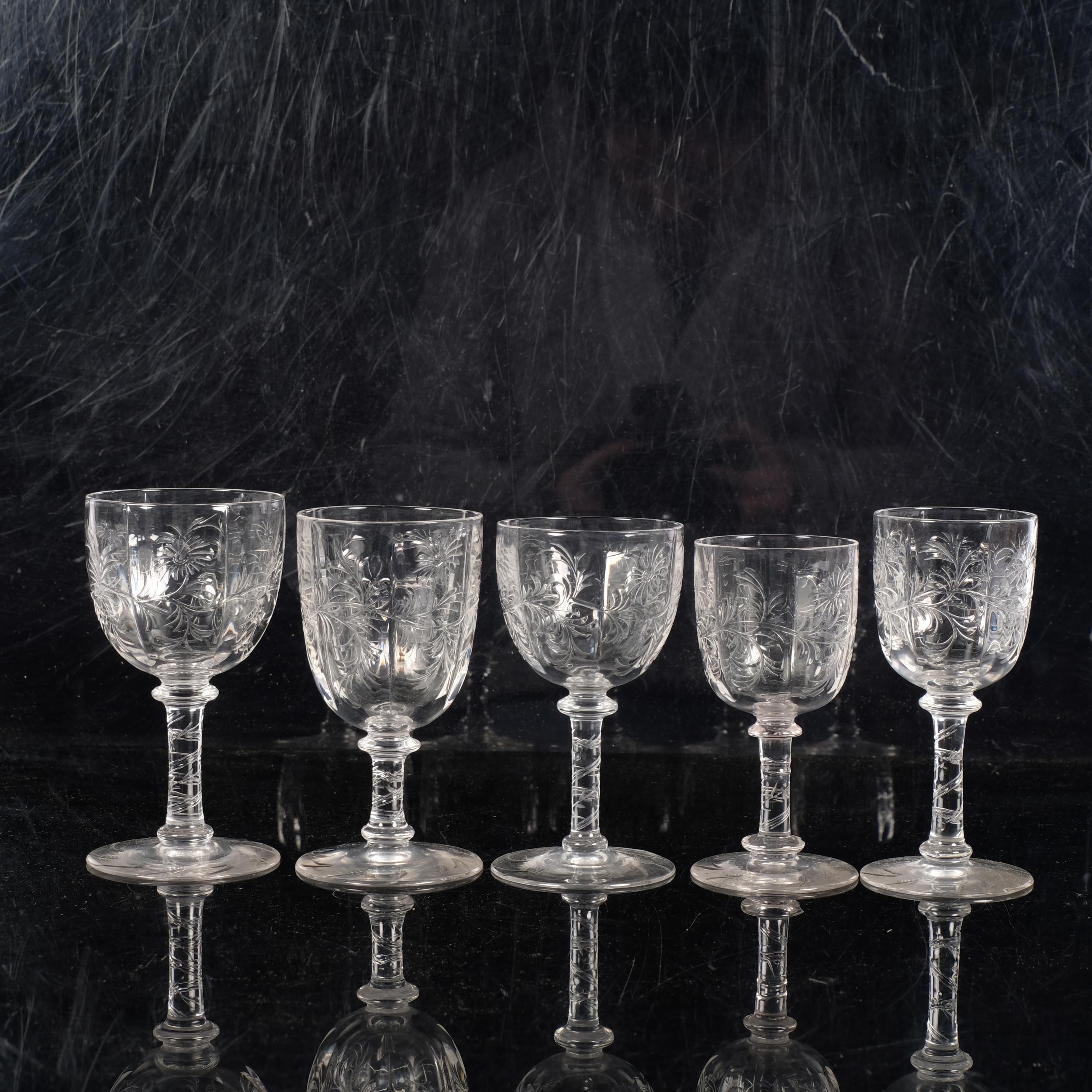 A group of engraved glass goblets of various sizes, all with floral and foliate decoration, - Image 2 of 2