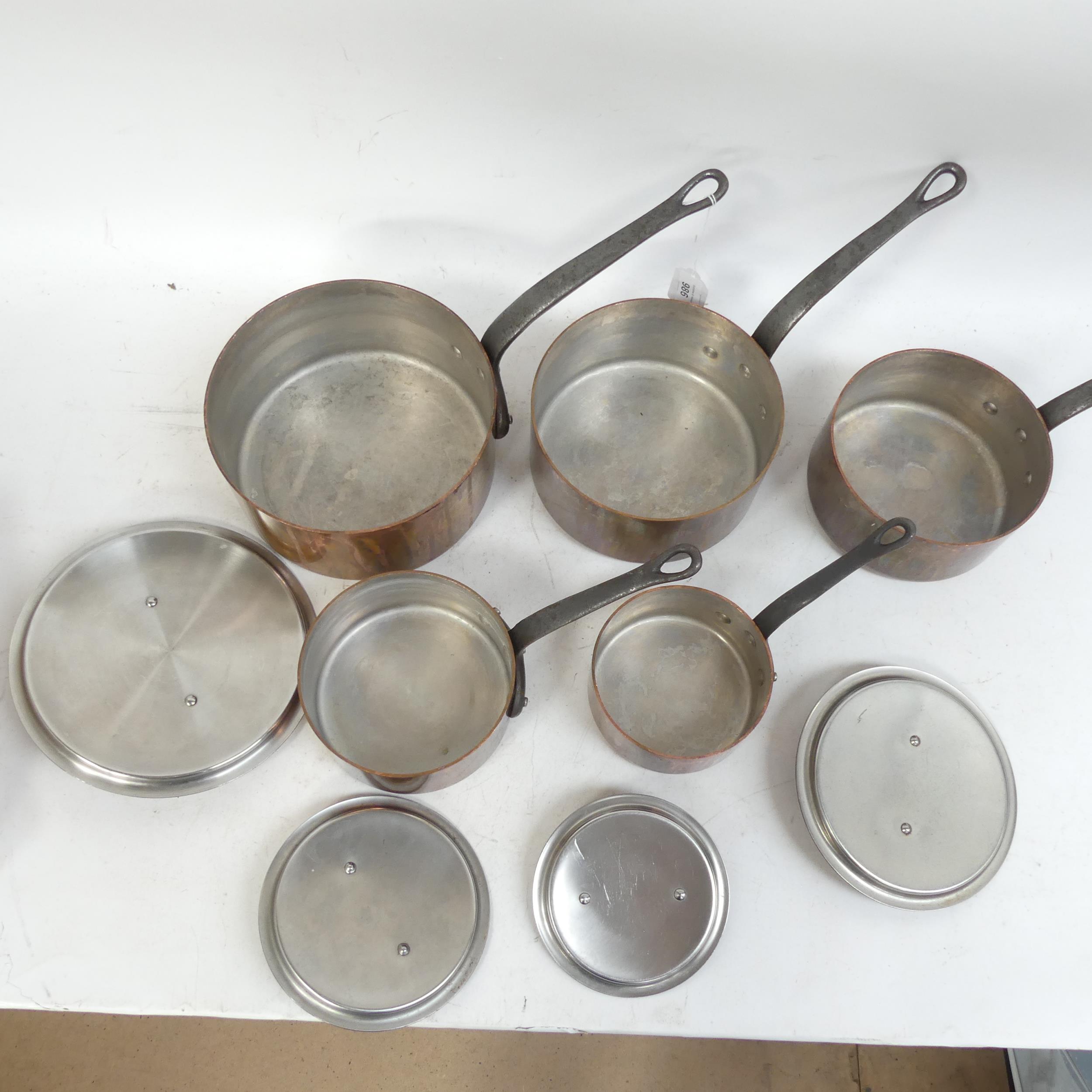 A set of five French copper saucepans with iron handles and lids - Image 2 of 2