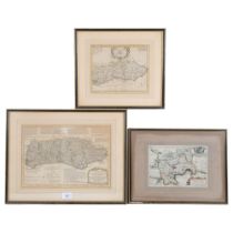 Hand coloured Antique map of Sussex, by Robert Morden, Hogarth frame, 29.5cm x 33cm, Antique hand