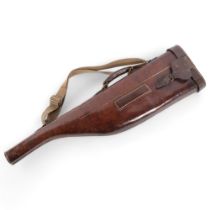 Victorian brown leather leg-of-mutton shotgun case, L80cm