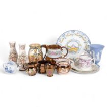 A selection of various English ceramic items, including a Doulton vase "The Gleaners", H20cm, a blue