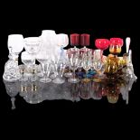 A quantity of Vintage glassware, including amber glass Brandy shot glasses/tumblers, various mid-