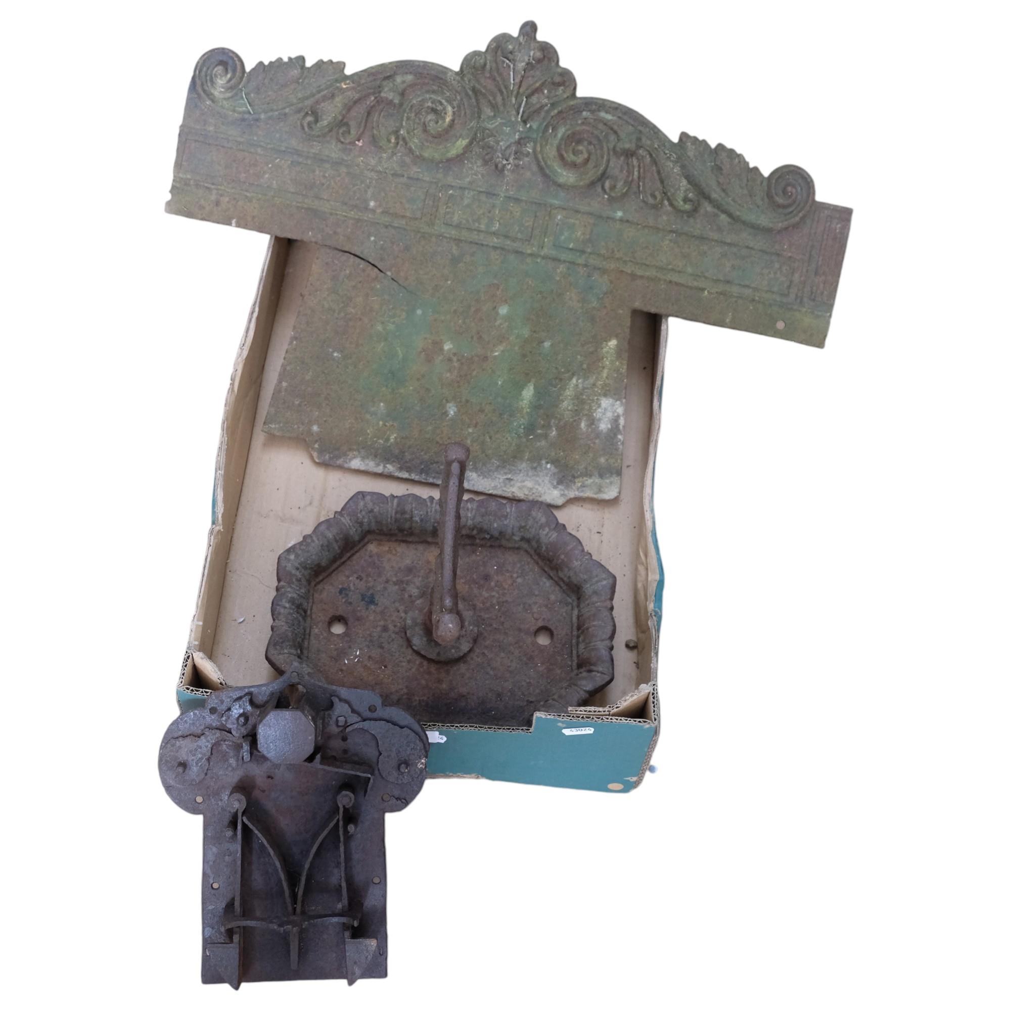 A Victorian cast-iron boot scraper, and a 19th century cast-metal panel, with scrolled acanthus leaf